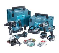 Makita DLX4195JX1 18V LXT Cordless 4 Piece Tool Kit with 3 x 5Ah Batteries, Charger & Cases