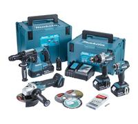 Makita Dlx4195Jx1 18V Lxt Cordless 4 Piece Tool Kit With 3 X 5Ah Batteries, Charger & Cases