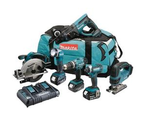 Makita DLX6068PT 18V Li-ion LXT 6 Piece Combo Kit complete with 3 x 5.0 Ah Li-ion Batteries and Charger supplied in a Heavy Duty Tool Carry Bag