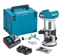 Makita DRT50ZJ 18V Brushless 1/4" Router Trimmer 2 x 5.0Ah Battery Charger Case