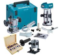 Makita DRT50ZJX2 18v Cordless Brushless Router Trimmer + Plunge Base + 12pc Set