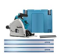 Makita Dsp600 Twin 18V Cordless Brushless 165mm Plunge Saw With 2 X 1.5M Guide Rails, Connector & Case