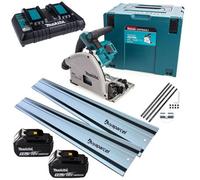 Makita Dsp600Pt2 36V Twin 18V Brushless Plunge Circular Saw 2 X 1.5M Guide Rails