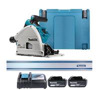 Makita Dsp600Zj 18V/36V Cordless Brushless 165mm Plunge Saw With 2 X 5.0Ah Batteries, Charger & Guide Rail