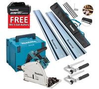 Makita Dsp600Zj 36V Twin 18V Brushless Plunge Cut Saw 2X1.5M Guide Rails + Clamp + Free 3.0Ah 18V Lxt Battery