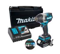 Makita Impact Wrench DTW700Z 18V LXT Cordless Brushless 1/2" 4-Speed 430W 700Nm with 1 x 5.0Ah Battery, Charger & Carry Case