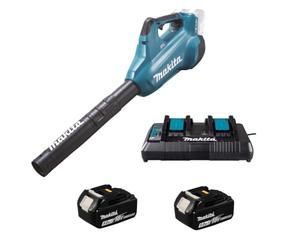 Makita DUB362PT2 Leaf Blower 36V + 2 x 18V 5.0Ah Li-ion Batteries + DC18RD Charger, Green