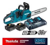 Makita DUC355PT2 36V (Twin 18V) Cordless Brushless 350mm Chainsaw 2 X 5.0Ah Batt