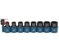 Makita E-16645 Impact Black Impact Socket Set 1/2 Inch 9-Piece SW8 - SW18 with Adaptor 50 mm 1/4 Inch Hex to 1/2 Inch Square, Chrome-Molybdenum, Impact Sockets 38 mm Long