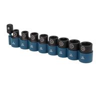 Makita E-16645 Impact Black Impact Socket Set 1/2 Inch 9-Piece SW8 - SW18 with Adaptor 50 mm 1/4 Inch Hex to 1/2 Inch Square, Chrome-Molybdenum, Impact Sockets 38 mm Long
