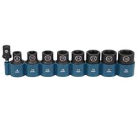 Makita E-16645 Impact Black Impact Socket Set 1/2 Inch 9-Piece SW8 - SW18 with Adaptor 50 mm 1/4 Inch Hex to 1/2 Inch Square, Chrome-Molybdenum, Impact Sockets 38 mm Long
