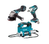 Makita Farmers Package 18v Grease Gun LXT + Brushless Grinder + Impact Wrench