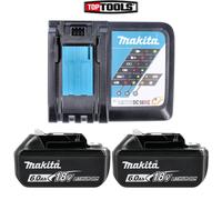 Makita Genuine DC18RC 7.2 - 18V Li-Ion Fast Charger + 2 x BL1860 6Ah Batteries