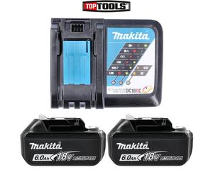 Makita Genuine DC18RC 7.2 - 18V Li-Ion Fast Charger + 2 x BL1860 6Ah Batteries