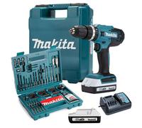 Makita Hp488Dae 18V Lithium Combi Hammer Drill 2X 2Ah - 100 Screwdriver Bit Set