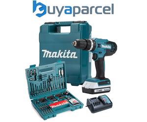 Makita HP488DWA 18v Lithium Combi Hammer Drill 1x 2Ah - 100 Screwdriver Bit Set