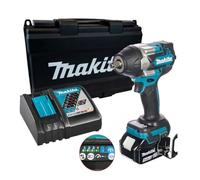 Makita Impact Wrench DTW700Z 18V LXT Cordless Brushless 1/2" 4-Speed 430W 700Nm with 1 x 5.0Ah Battery, Charger & Carry Case