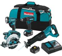 Makita Lxt 18V 4 Piece Kit - Drill Circular Saw Reciprocating Saw Torch 2 X 5Ah