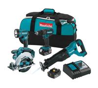 Makita LXT 18v 4 Piece Kit - Drill Circular Saw Reciprocating Saw Torch 2 x 5ah
