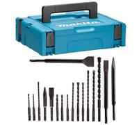 Makita Makpac Case + 17 Piece Sds Plus Drill Bit + Bullet Cold Flat Chisel Set