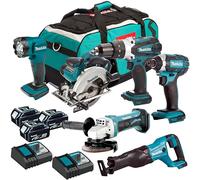 Makita Maktia DLX6072PT 18V Li-ion LXT 6 Piece Kit Complete with 3 x 5.0 Ah Li-ion Batteries and Charger Supplied in a Heavy Duty Tool Carry Bag, Multi-Coloured,74 x 38 x 35