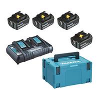 Makita Pack of 4 18 V Li-ion 6 Ah Batteries + Double Charger DC18rd with Mak-Pac Box