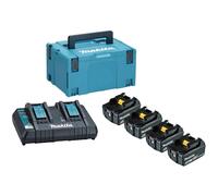 Makita 197627-6 Dual Port Charger with Four BL1850B 18V 5 Ah Batteries, Black