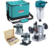 Makita Rt0700Cx2 240V 1/4" Router Laminate Trimmer Guide Plunge Base Tilt + Set