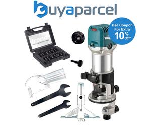 Makita RT0702CX4 1/4" Router Trimmer with Trimmer Guide 240V + 12PC Trend Set