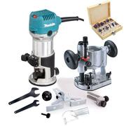 Makita Rt0702Cx4 240V 1/4" Router Laminate Trimmer Guide Plunge Base + 12Pc Set