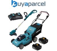 Makita Twin 18V (36V) 530mm Push Lawn Mower X2 5Ah Kit + Dur181Z 18V Strimmer