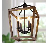 MAKIVI 4-Light Wood Finish Cage Pendant Lighting For Dining Room Light Fixtures Over Table Chandelier Lantern For Kitchen Island Foyer Light Fixtures,Bronze Marriage