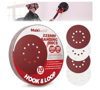 Makiwork 30PCS 225mm 10-Hole 100 Grit Hook & Loop Sanding Discs - Heavy-Duty Aluminum Oxide Sandpaper for Drywall Sander, Paint Removal, Wood & Metal Surface Prep