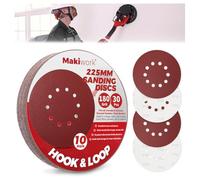 Makiwork 30PCS 225mm 10-Hole 180 Grit Hook & Loop Sanding Discs - Heavy-Duty Aluminum Oxide Sandpaper for Drywall Sander, Paint Removal, Wood & Metal Surface Prep