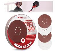 Makiwork 30PCS 225mm 8-Hole 100 Grit Hook & Loop Sanding Discs - Heavy-Duty Aluminum Oxide Sandpaper for Drywall Sander, Paint Removal, Wood & Metal Surface Prep