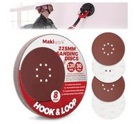 Makiwork 30PCS 225mm 8-Hole 120 Grit Hook & Loop Sanding Discs - Heavy-Duty Aluminum Oxide Sandpaper for Drywall Sander, Paint Removal, Wood & Metal Surface Prep