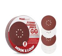 Makiwork 30PCS 225mm 8-Hole 180 Grit Hook & Loop Sanding Discs - Heavy-Duty Aluminum Oxide Sandpaper for Drywall Sander, Paint Removal, Wood & Metal Surface Prep