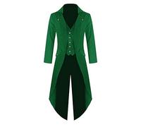 Makkrom Mens Long Sleeve Button Down Gothic Swallow-Tailed Coat Windbreaker Jacket Green