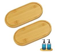 Makloee 2-Piece Oval Bamboo Tray Set, Wood Soap Dispensers Tray Dishes for Bathroom Worktop, Afternoon Tea, Food Holder/BBQ, Serve Cheese,Snacks,Jewellery Sustainable Kitchen & Home Decor Gift