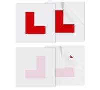 Makloee 4 Pack Car L-Plates Red L Plate for Driver Learner, Self Adhesive L Plates for Car Window, 2 Outside Self Adhesive L Plates Sticker + 2 Electrostatic L-Plates for Inside Car Window