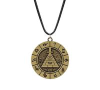 Makloee Bill Cipher Gravity Falls Wheel Pendant Necklace, Adjustable Triangular Eye Fashion Necklace, Double-Sided Retro Alloy Gold Cartoon Accessories for Mens Cosplay Jewelry