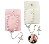 Makloee Rosary Necklace, 2PCs Rosary Beads for Women Catholic Rosar/y Necklace with Faux Pearls Pearl Rosar/y Beads Catholic Necklaces, Rosa/ry Bead/s Catholi/c Women Prayer Bead/s Necklaces