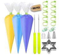 Makmeng 120Pcs Tipless Piping Bags, 100Pcs 12inch Disposable Pastry Bags for Royal Icing Cookies Decorating - Icing Frosting Bags and Tips Set with 10 Bags Ties, 3 Cookie Cutters & 2 Scriber Needle