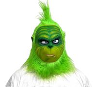 Makoike 3Pcs Green Monster Mask Gloves Shoe Covers Furry Monsters Full Head Mask Christmas Halloween Carnival Cosplay Costume Props (D)