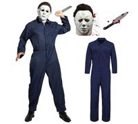 Makoike 3Pcs Michael Myers Costume Adult Scary Killer Mask Horror Overalls Mens Carnival Halloween Costume Cosplay Outfits