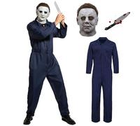 Makoike 3Pcs Michael Myers Costume Adult Scary Killer Mask Horror Overalls Mens Carnival Halloween Costume Cosplay Outfits