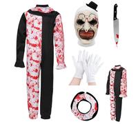 Makoike 5Pcs Art the Clown Costume Kids Terrifying Mask with Scary Killer Clown Costume Carnival Halloween Outfit Cosplay Props