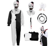 Makoike Art the Clown Costume Adult Terrifier Costume with Scary Clown Mask Horror Killer Jumpsuit Halloween Outfit Props