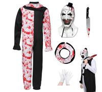 Makoike Art the Clown Costume Adult Terrifier Costume with Scary Clown Mask Horror Killer Jumpsuit Halloween Outfit Props