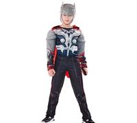 Makoike SuperHero Costume Kids Muscle Suit Knight Mask Jumpsuit Cape Hammer Carnival Halloween Costume 3-12 Years